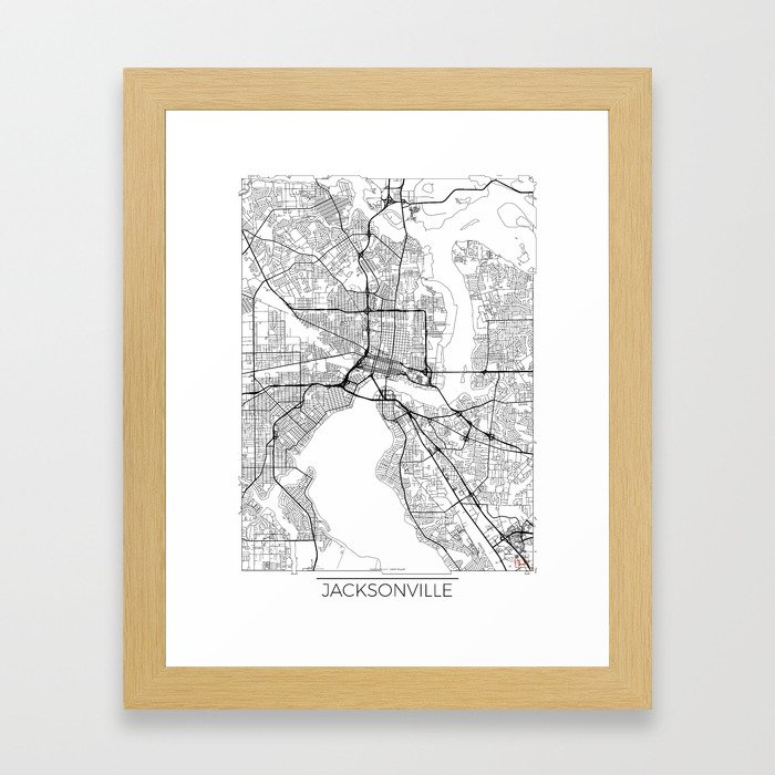 Jacksonville Map White Framed Art Print