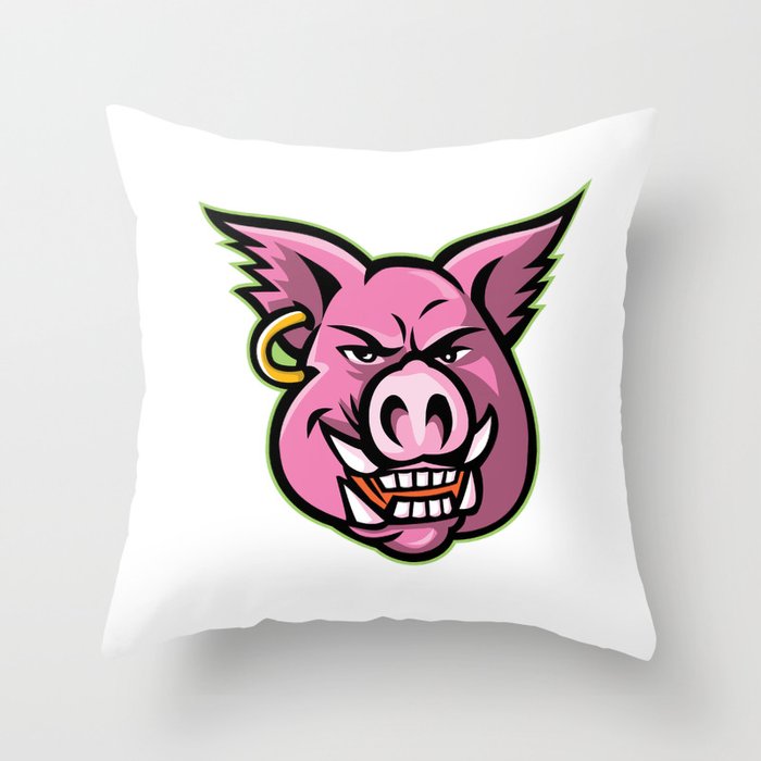 Pink Pig Wearing Earring Mascot Throw Pillow