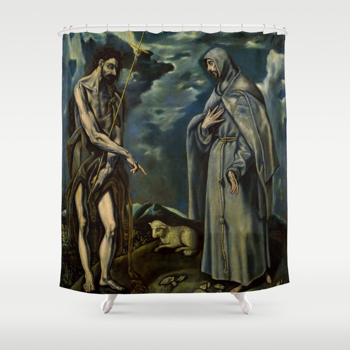 El Greco (Domenikos Theotokopoulos) "Saint John the Baptist and Saint Francis of Assisi" Shower Curtain