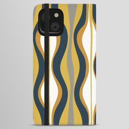 Hourglass Abstract Mid Century Modern Retro Pattern in Mustard Yellow, Navy Blue, Grey, and White iPhone Wallet Case