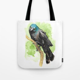 Watercolor Grackle Bird Tote Bag