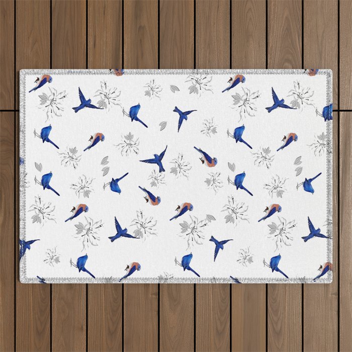 New,Mountain bluebird,floral pattern Outdoor Rug