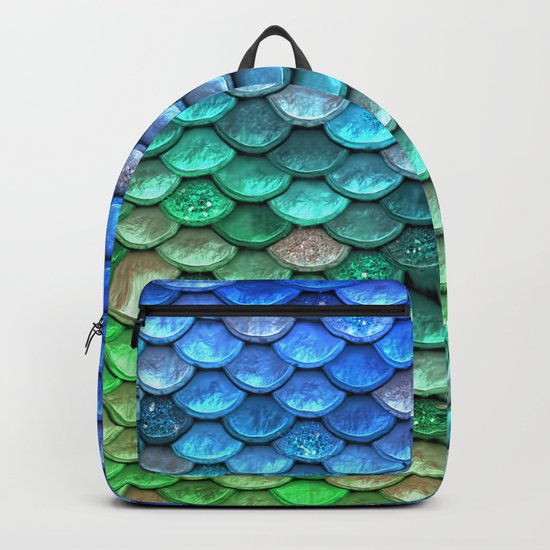 Aqua Teal & green shiny mermaid glitter scales Backpack