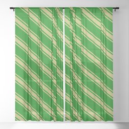 [ Thumbnail: Green & Dark Khaki Colored Lines Pattern Sheer Curtain ]