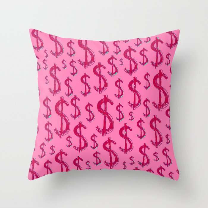  Pink Dollar Sign Pattern - Preppy Aesthetic  Throw Pillow