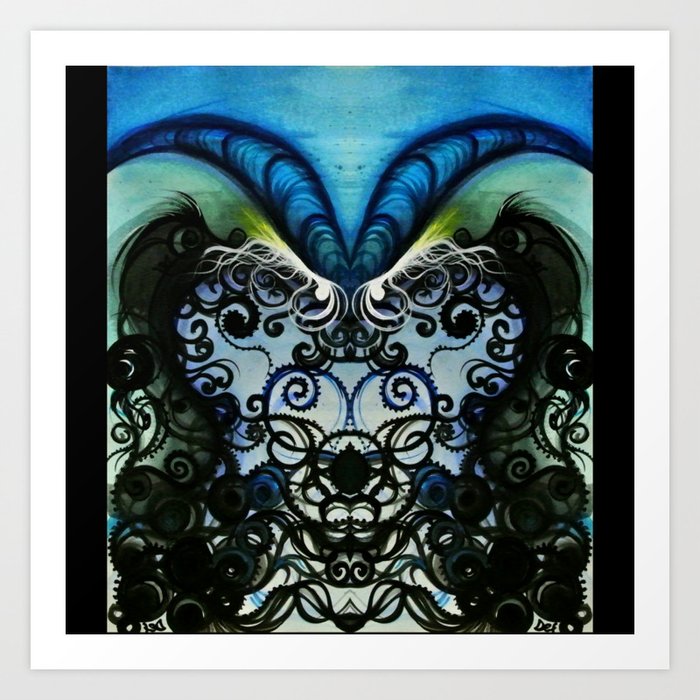 Psychedelic Goat Squid Art Print | Painting, Acrylic, Pattern, Digital, Psychedelic, Goat, Squid, Blue, Swirls, Tentacles