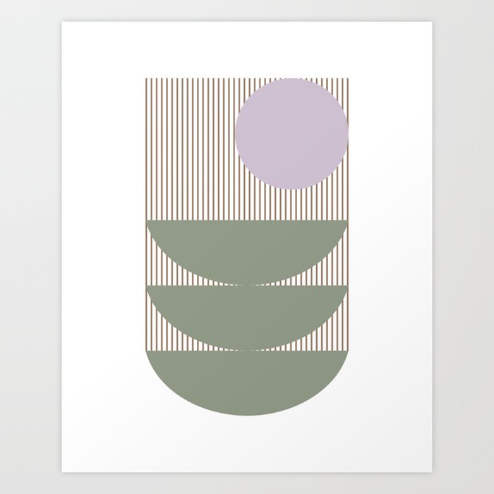 Lines and Shapes in Moss and Lilac Art Print