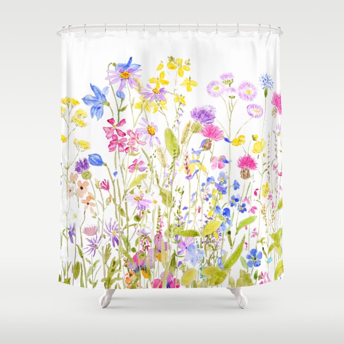 colorful meadow painting Shower Curtain