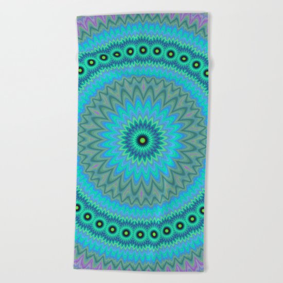 Boho flower mandala Beach Towel