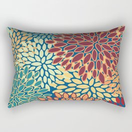 Festive Floral Prints, Red, Teal, Yellow, Orange, Colourful Prints Rectangular Pillow
