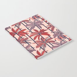 Retro vacation mode // rose background neon red orange shade coral and dry rose palm trees oxford navy blue lines coral flamingos Notebook
