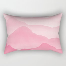 Dreamy Candy Hand-painted Watercolor Mountains, Abstract Foggy Mountain Landscape in Blush Rose Pink Color Rectangular Pillow