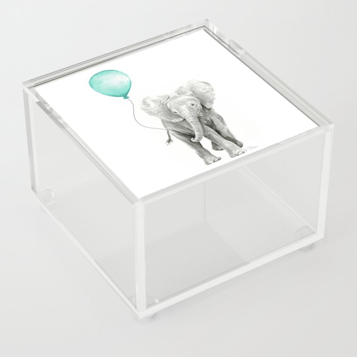 Baby Elephant with Aqua Balloon Acrylic Box