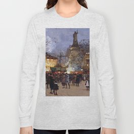 Place de la Republique, Paris, France nighttime cityscape painting by Eugene Galien Laloue Long Sleeve T Shirt