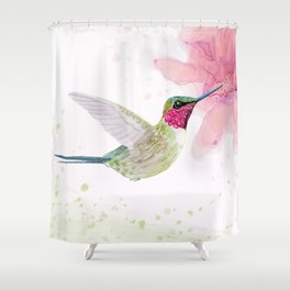 Amethyst Woodstar - Hummingbird Art - Tiny Bird Painting with Pink Palette Shower Curtain
