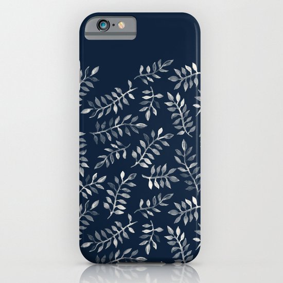 White Leaves on Navy - a hand painted pattern iPhone & iPod Case