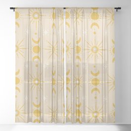 Yellow Sun & Moon Pattern Sheer Curtain