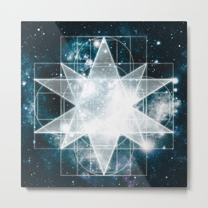 Sacred Geometry : Teal Galaxy Metal Print