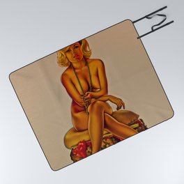 Burgers and Blondes, hold the fries pop-art blond female nude portrait painting Picnic Blanket