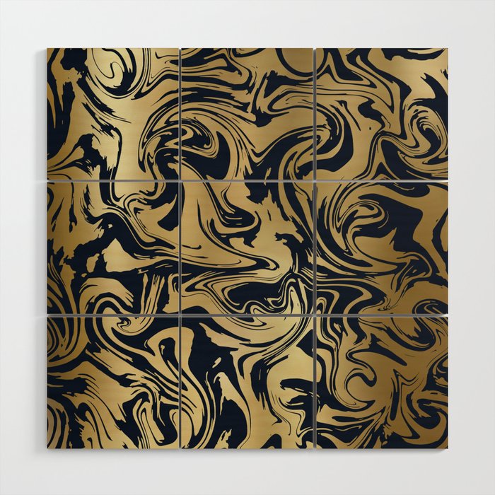 Marble Swirl in Navy and Gold Wood Wall Art