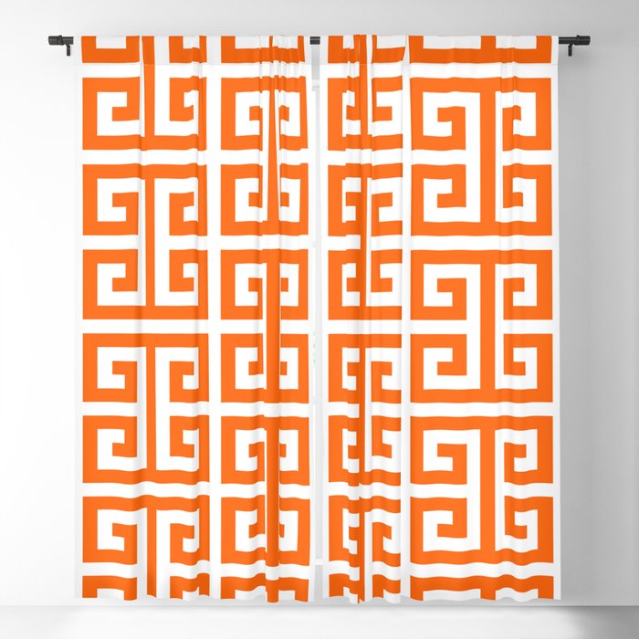 Orange and White Greek Key Blackout Curtain