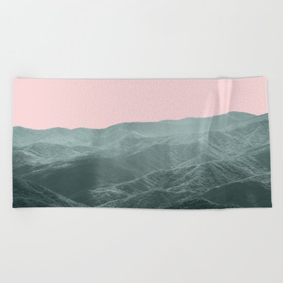 Mountains Pink + Green Beach Towel
