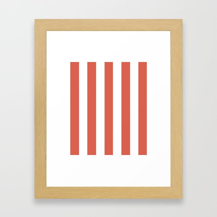 Jelly bean pink - solid color - white vertical lines pattern Framed Art Print