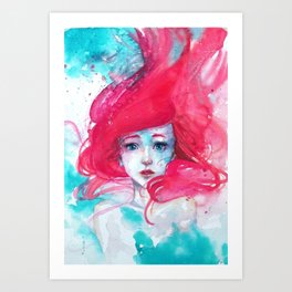 Mermaid in the Sea | Watercolor Hand Paint Art Print