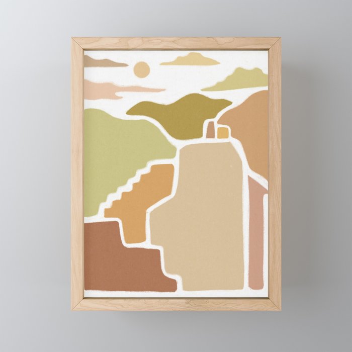 Earthy Little Town Architecture Abstract Framed Mini Art Print