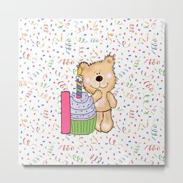 Happy Birthday Bear 1 year old Metal Print | Oneyearsold, Birthday, Graphicdesign, Cupcake, Candle, 1Yearsold, Bear 