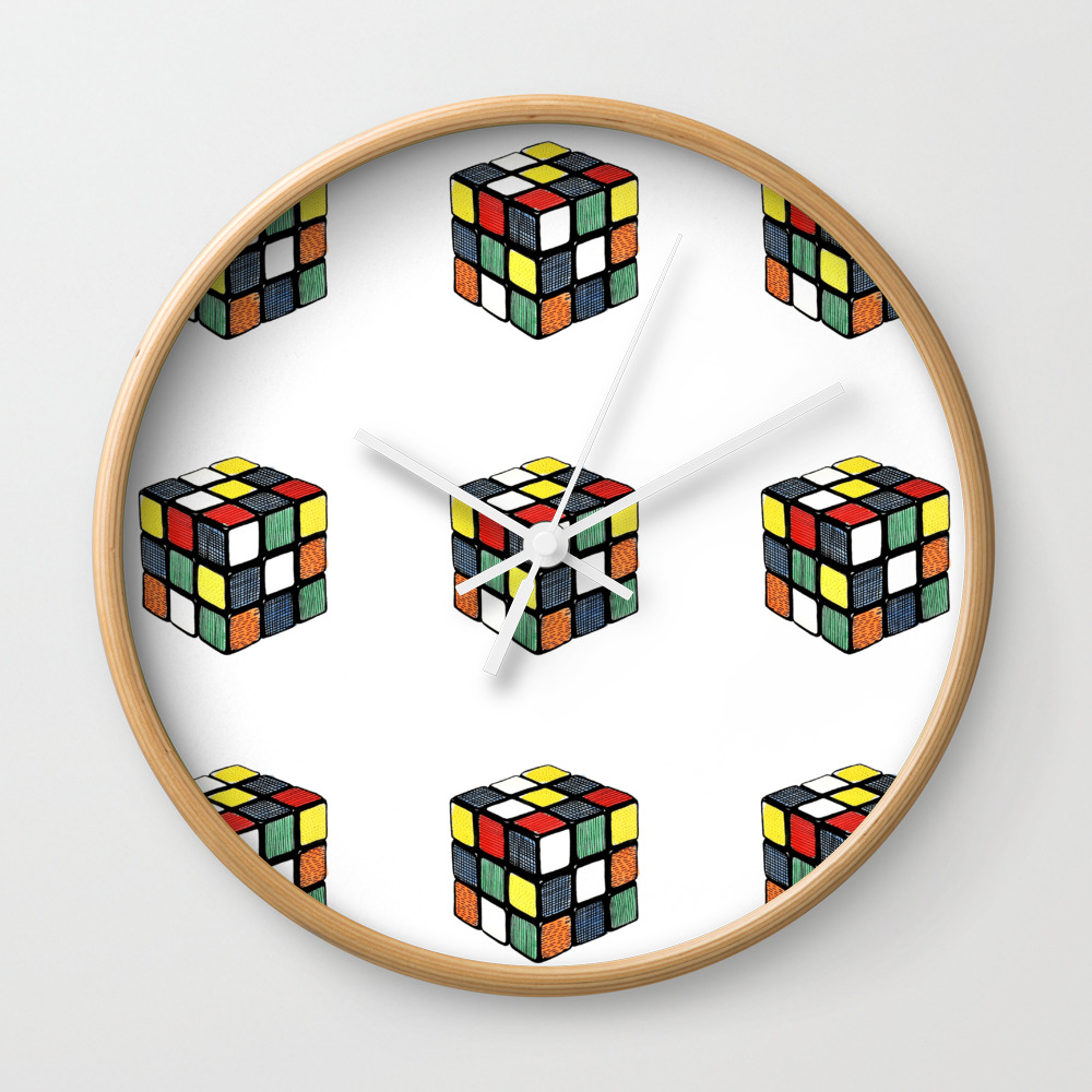 Hand Coloured Rubik S Cube Drawing Wall Clock By Veronicalamb