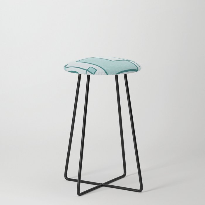Piet Composition in Light Teal Blue - Mid-Century Modern Minimalist Geometric Abstract Counter Stool