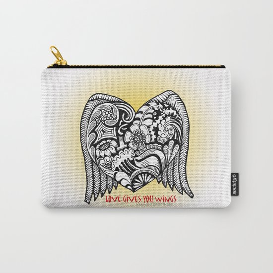Love Gives You Wings A Zentangle Illustration for Lovers Carry-All Pouch