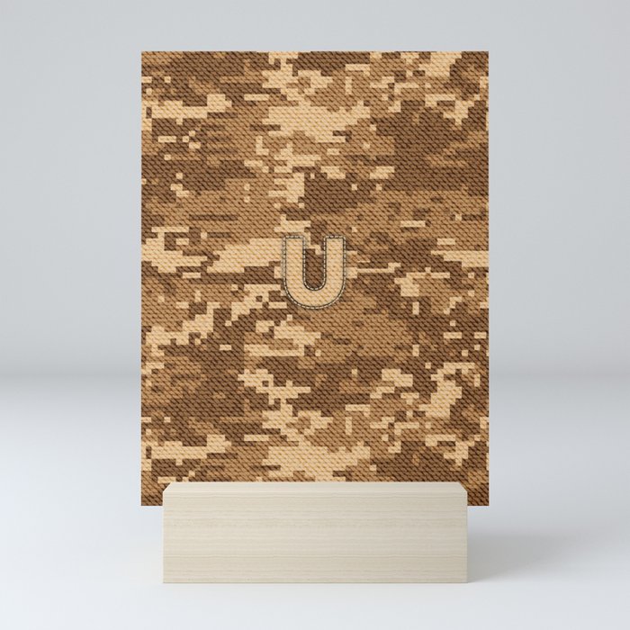 Personalized  U Letter on Brown Military Camouflage Army Commando Design, Veterans Day Gift / Valentine Gift / Military Anniversary Gift / Army Commando Birthday Gift  Mini Art Print
