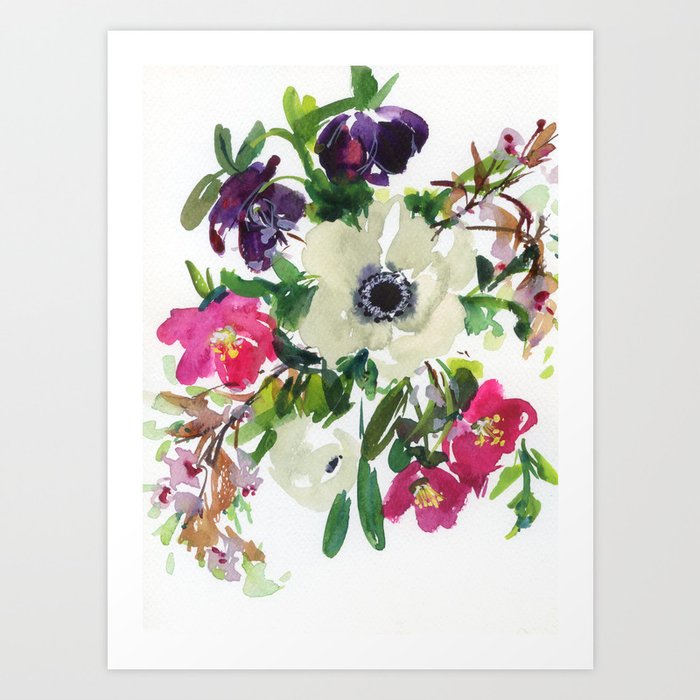 anemone/hellebore/amelanchier in watercolor Art Print