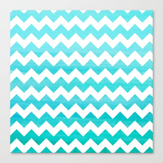 Aqua Blue chevron ZigZag Herringbone - watercolor on white pattern #Society6 Canvas Print