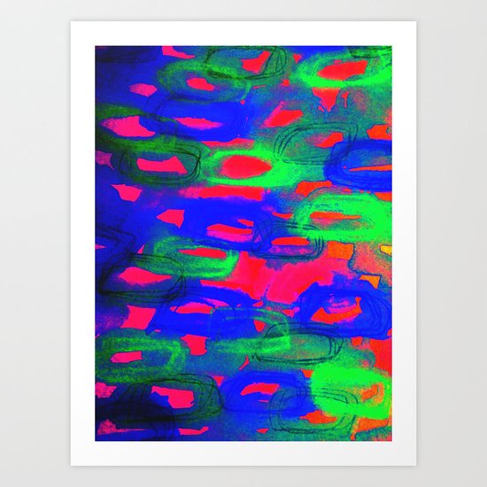 NIGHT LIFE - Bold Neon Abstract Watercolor Painting Wild Hot Pink Royal Blue Whimsical Pattern Art Print