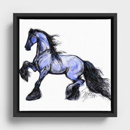 Friesian Mare Prancing Framed Canvas