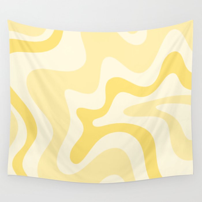 Retro Liquid Swirl Abstract Square in Soft Pale Pastel Yellow Wall Tapestry