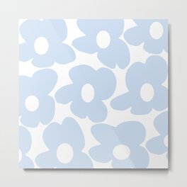 Large Baby Blue Retro Flowers White Background #decor #society6 #buyart Metal Print | Digital Manipulation, Pattern, Modern, Fresh, Decor, Graphic, Retro, Illustration, Summer, Floral 