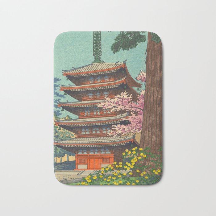 Asano Takeji Spring in Daigoji Temple Vintage Japanese Woodblock Print Detailed East Asian Art Bath Mat