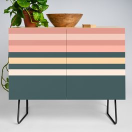 Taina - Rose Green Retro Stripes Colourful Art Design  Credenza
