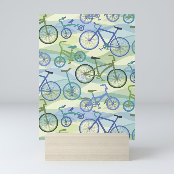 Bicycles Blue Green Mini Art Print