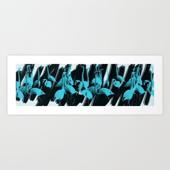 Blue Flamingos Art Print