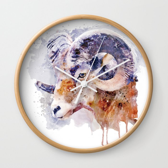 Bighorn Sheep watercolor portrait Wall Clock