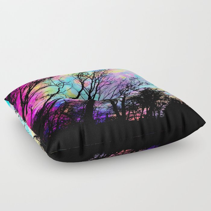 Black Trees Colorful space. Floor Pillow