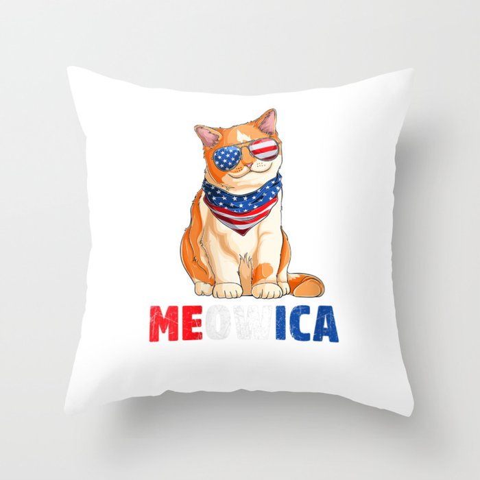Womens Meowica Merica USA American Flag Patriotic Cat 4th of July V-Neck T-Shirt Throw Pillow