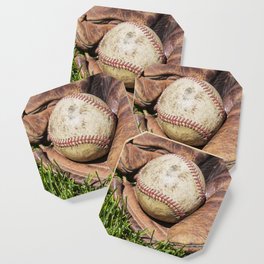 Vintage Baseball in Catcher's Mitt 1 Coaster