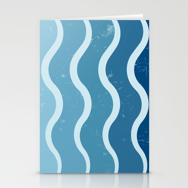 Mid Century Modern Style Wavy Pattern - Blue Stationery Cards
