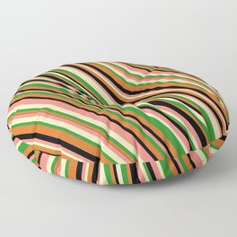 [ Thumbnail: Eye-catching Salmon, Beige, Forest Green, Chocolate, and Black Colored Lines/Stripes Pattern Floor Pillow ]